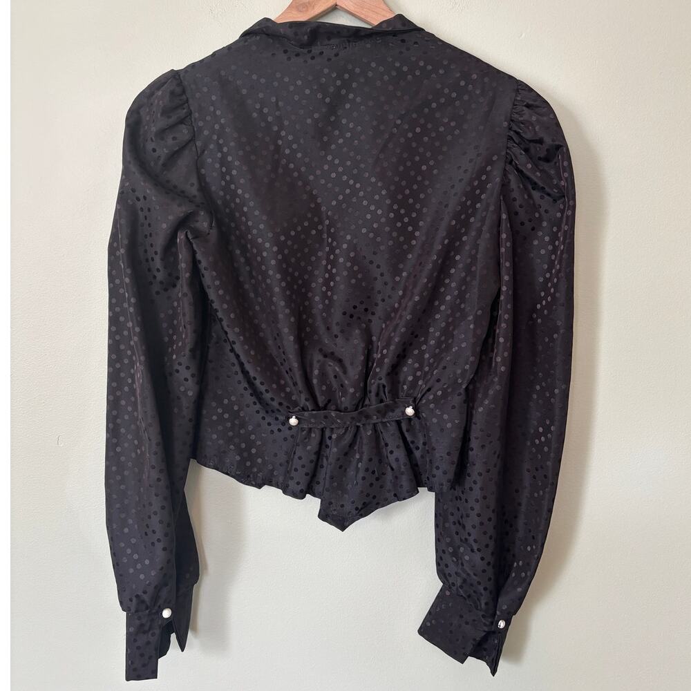 Vintage 70s Polka Dot Puff Sleeve Blouse Cropped Peplum Top M - Picture 3 of 7